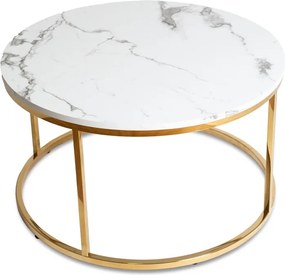 Stolik Kawowy CLIFF MAX 80 cm Biały Marmur/Złoty Nowoczesny Glamour