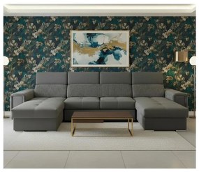 Rozkładany narożnik SALVADA z uniwersalnym narożnikiem w kształcie U i pojemnikiem na pościel, ciemnoszary