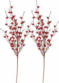 Zestaw sztucznych gałązek Czerwone jagody, 2 szt., 70 cm