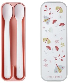 Biało-jasnoróżowe plastikowe łyżeczki dla dzieci zestaw 2 szt. Flowers &amp; butterflies – Mepal