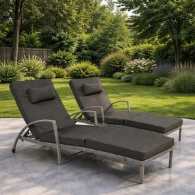 Zestaw 2 leżaków ogrodowych technorattan Ravello XL2505, szary, poduszki szare