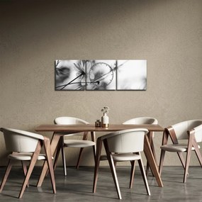 Obraz - Czarno - białe kwiaty (z zegarem) (90x30 cm)