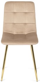 Zestaw Stół Okrągły Szklany OLIVIER 120 cm i 4 Krzesła Tapicerowane do Salonu YORK Kremowe Welurowe Glamour