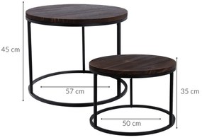 Zestaw stolików kawowych z blatem z drewna paulownia, metalowy stelaż, 2 sztuki, Ø 57 cm, Ø 50 cm