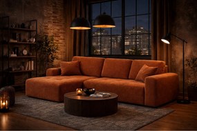 Narożnik w kształcie L z funkcją spania i pojemnikiem Ivo L, tkanina sztruksowa Poso, Miedziany, Lewy