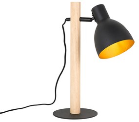 Rustykalna lampa stołowa czarna z drewnem - Flint Rustykalny / Vintage Oswietlenie wewnetrzne