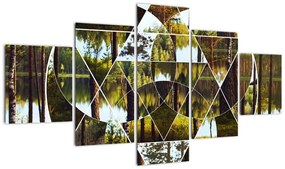 Obraz - Geometryczny kolaż na tle nordyckich lasów (125x70 cm)