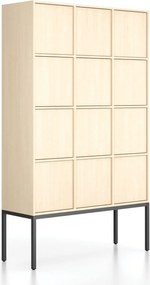 Szafa biurowa FRAME, czarna podstawa, 12x drzwi, 1299 x 450 x 2185 mm, PUSH-lock, brzoza