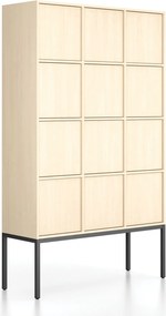 Szafa biurowa FRAME, czarna podstawa, 12x drzwi, 1299 x 450 x 2185 mm, PUSH-lock, brzoza