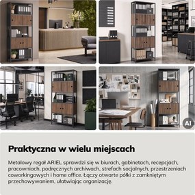 Regał biurowy metalowy z szafkami Eco Design Ariel, 80x40x220 cm, orzech/antracyt