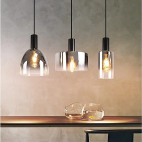 Vintage lampa wisząca do jadalni w kolorze dymu szarego szkła E27 z regulacją wysokości do salonu