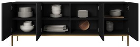 Komoda Nicole 200 cm - czarny mat / złote nóżki
