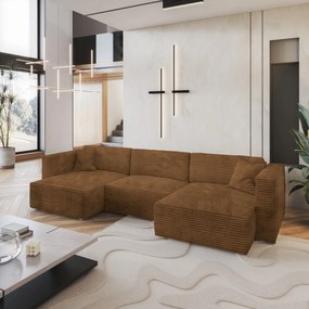 Masseno Narożnik SARMO z funkcją spania i pojemnikiem na pościel Narozniki U, Rozkładana sofa - Miedziany, TILIA 56
