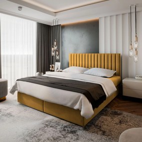 Masseno Łóżko kontynentalne BRESEL z pojemnikiem na pościel 140x200 cm - Żółty, KRONOS 01