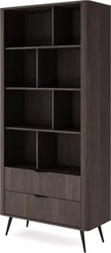 Regał Valeri – elegancki regał z szufladami i otwartymi półkami, nowoczesny design dąb dunin z czarnymi metalowymi akcentami