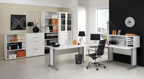 Biurko narożne Prima biały 200x200 szare nogi