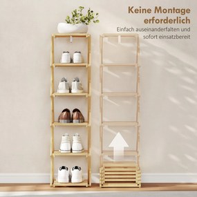 HOMCOM Regał na buty, składany stojak z 6 poziomami z bambusa, dla maks. 9 par butów, 30 x 29 x 108 cm, naturalny | Aosom PL