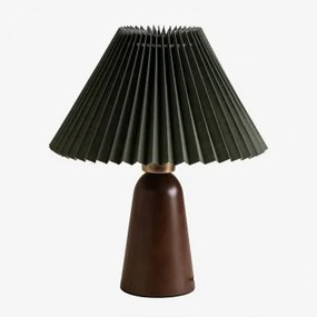 Lampa Stołowa Z Drewna Jeremaia Wojskowa Zieleń - Ciemna Czerń - Sklum