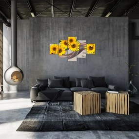 Obraz - Świecące kwiaty słonecznika (125x70 cm)
