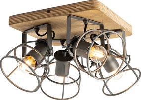 Industrialny reflektor drewniany z ciemnoszarym regulowanym 4-światłowym - Arthur