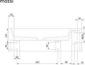 Umywalka betonowa prostokątna bez otworu na baterię 65 x 30 cm z półką ZALM i konsola