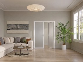 Odwracalny blok drzwiowy dwuskrzydłowy z aluminium i matowego szkła hartowanego - 2 x W204 x S73 cm - Biały - LOXTON