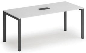 Stół konferencyjny PRIMO SQUARE, 180x80 cm, biały + port blatowy TYP III, czarny