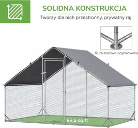 PawHut Kurnik z Wybiegiem, Woliera dla Drobiu z Osłoną Przeciwsłoneczną, Klatka dla 4-6 Kur, Kaczek, Królików, 3 x 2 x 2 m