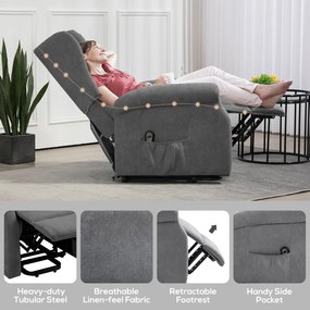 HOMCOM Fotel relaksacyjny z funkcją leżenia i pomocą przy wstawaniu do 200kg ciemnoszary 72,5x94x109cm | Aosom PL