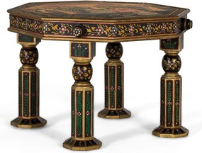 Ośmiokątny stół wypoczynkowy z drewna manguier z malowanymi detalami