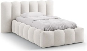 Kremowe tapicerowane łóżko jednoosobowe ze schowkiem i stelażem 90x200 cm Lupine – Micadoni