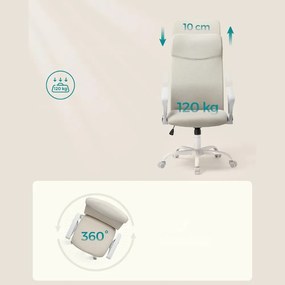 SongmicsHome Krzesło biurowe DINA, max. 120 kg, beżowa/biała