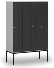 Drewniana szafa ubraniowa z podstawą, 4-drzwiowa, 1871 x 1200 x 500 mm, demontaż, zamek cylindryczny, szary/grafitowy