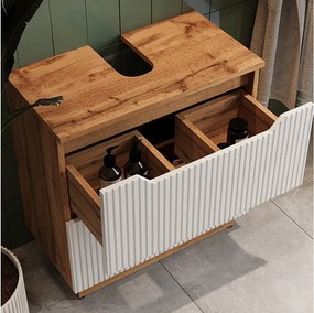 Szafka na wannę dąb/białe paski 59.8x32x62.5 lotta