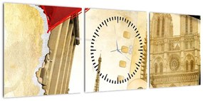 Obraz - Wspomnienia z Paryża (z zegarem) (90x30 cm)