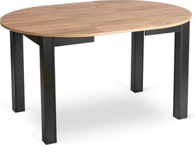 Zestaw Stół Okrągły Rozkładany HARRY 102-142 cm Dąb Craft/Czarny i 4 Krzesła Tapicerowane RICK Turkusowe Nowoczesne