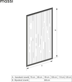 Ścianka prysznicowa ryflowana ARTE WELLE XXL w czarnej ramie Clear szkło transparentne ryflowane | Różne rozmiary : Kolor ramy - chrom, Rozmiar - 100 x 300 cm