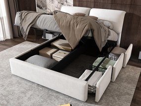 Łóżko z pojemnikiem z weluru - 140x200cm - z 3 szufladami - Beżowy (bez materaca)