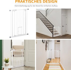 PawHut Barierka Zabezpieczająca Drzwi dla Psów z Ochraniaczem Ściany Biała 74-80x5x91,4cm | Aosom PL