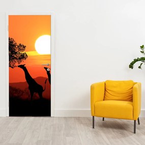 Fototapeta na drzwi - Żyrafy o zachodzie Słońca (95x205cm)