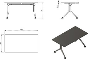 Składane biurko pracownicze na kółkach Carl 150x80 cm