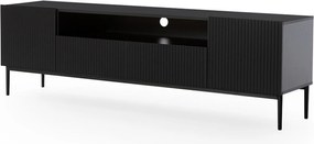 Szafka RTV Nicole 200 cm z wnęką i szufladami - czarny mat / czarne nóżki