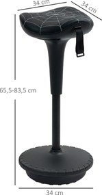 Vinsetto Stołek biurowy z funkcją obrotową, ergonomiczny stołek, regulowana wysokość 65,5-83,5 cm, 120° odchylany, czarny | Aosom PL