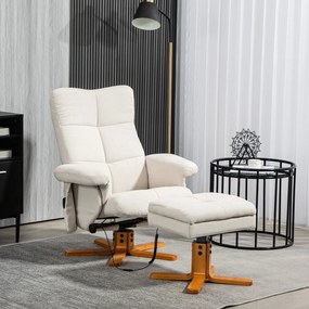 HOMCOM Fotel masujący z funkcją leżenia i podnóżkiem, nachylenie do 145°, Poliester, 80 x 86 x 99 cm, Kremowy