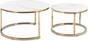 Zestaw Stolików Kawowych MILANO 60 cm/80 cm Biały Marmur/Złoty Glamour