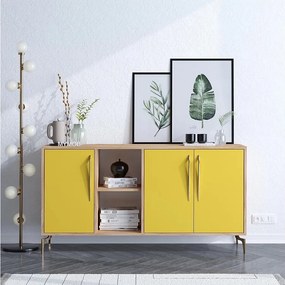 Komoda – 140 cm x 86 cm x 40 cm – Dąb i żółty – Płyta wiórowa pokryta melaminą