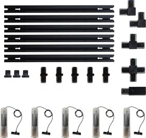 Nowoczesny system oświetlenia szynowego z 5 czarnymi lampami wiszącymi 1-fazowymi - Iconic Lloyd