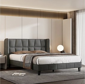 Łóżko tapicerowane z wezgłowiem - 140 x 200 cm - aksamitne - dla dorosłych i młodzieży - szare