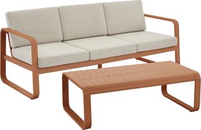 Meble ogrodowe aluminiowe: 1 sofa 3-osobowa i 1 stolik kawowy - Miedziany z beżowymi poduszkami - LOMIA od MYLIA