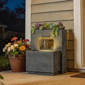 Outsunny Fontanna ogrodowa, 2-poziomowa z oświetleniem LED, donicą, designem kamienia, regulowana, 45 x 31,5 x 58,5 cm | Aosom PL